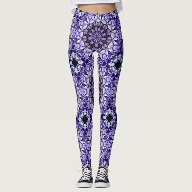 Hydrangea Flower Petals Abstract Art Pattern Leggings (Front)