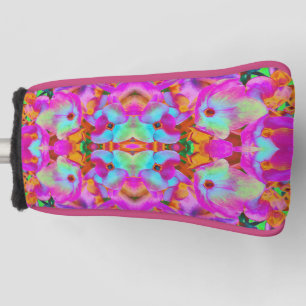 Hydrangea Flower Petals in Aqua Magenta and Orange Golf Head Cover