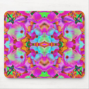 Hydrangea Flower Petals in Aqua Magenta and Orange Mouse Pad