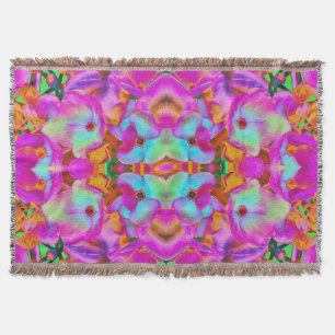 Hydrangea Flower Petals in Aqua Magenta and Orange Throw Blanket