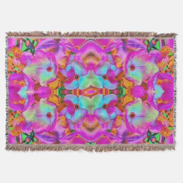 Hydrangea Flower Petals in Aqua Magenta and Orange Throw Blanket (Front)