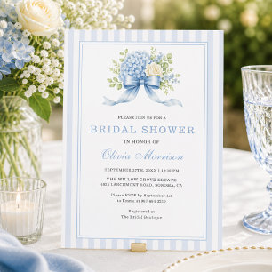 Hydrangea Flower Stripe Bow Bridal Shower Invitation