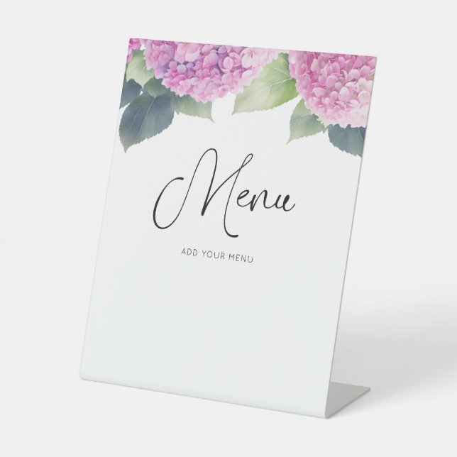 Hydrangea Flowers Baby Shower Menu Pedestal Sign (Front)