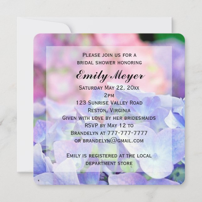 Hydrangea Flowers Bridal Shower Invitation (Front)
