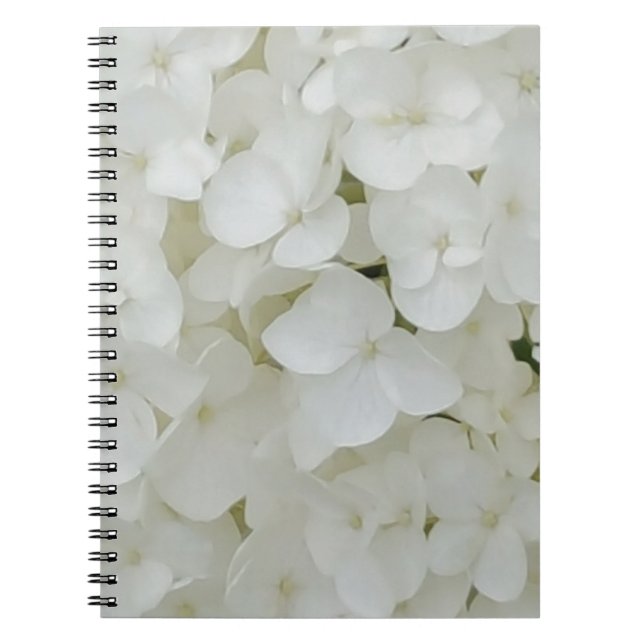Hydrangea Flowers Floral White Elegant Blossom Spiral Notebook (Front)