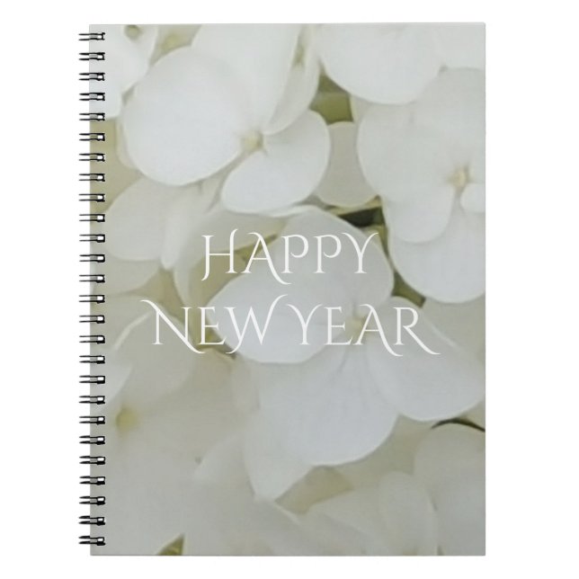 Hydrangea Flowers Floral White Elegant Blossom Spiral Notebook (Front)
