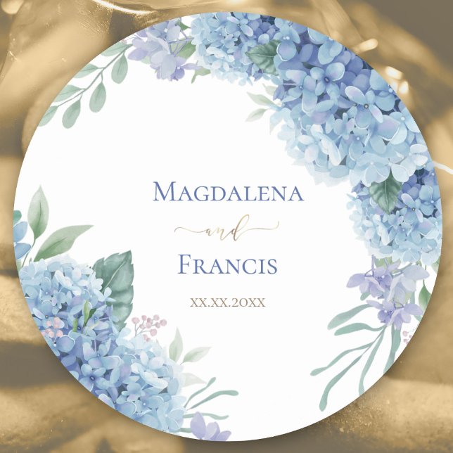 Hydrangea flowers frame | wedding classic round sticker (Creator Uploaded)
