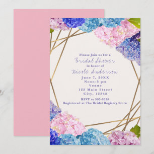 Hydrangea Flowers & Gold Chic Spring Invitations