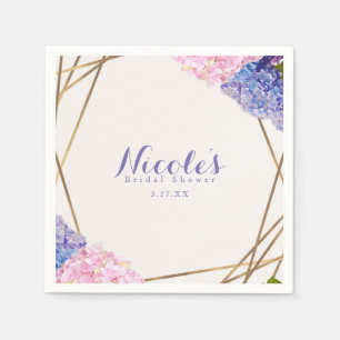 Hydrangea Flowers & Gold Elegant Spring Wedding Napkin