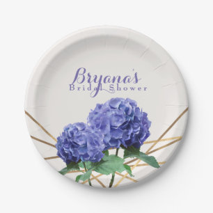 Hydrangea Flowers & Gold Lines Elegant Custom Paper Plate