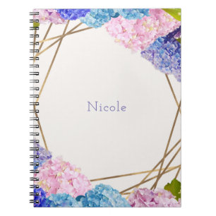Hydrangea Flowers & Gold Spring Floral Chic Spiral Notebook