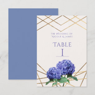 Hydrangea Flowers & Gold Wedding Table Number Card