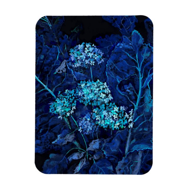Hydrangea Flowers Horseradish Floral Painting Blue Magnet (Vertical)