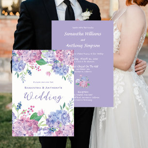 Hydrangea Flowers, Soft Purple, Blue, Wedding Invitation