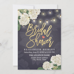 Hydrangea Flowers String Lights Blue Bridal Shower Invitation