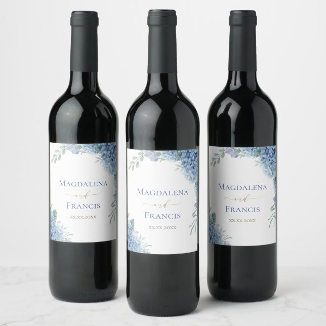 Hydrangea flowers | wedding wine label (Bottles)