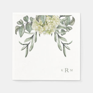 Hydrangea Foliage Sage Monogram Cocktail Napkins