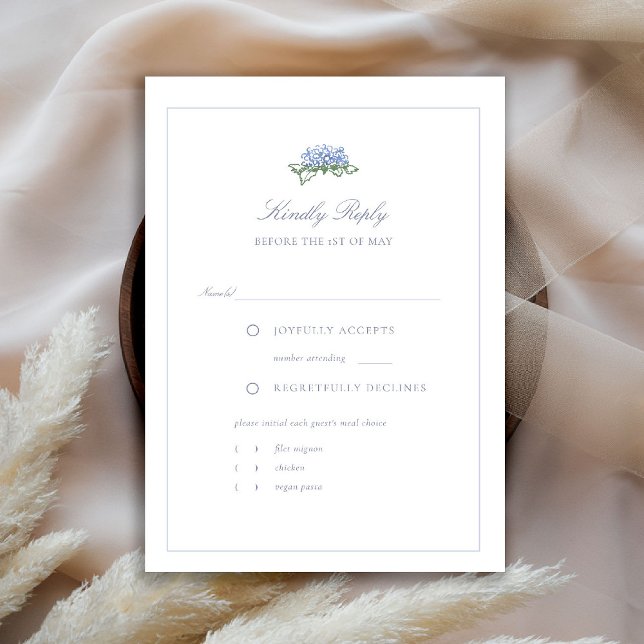Hydrangea Formal Blue Frame Coastal Wedding Meal RSVP Card (hydrangea wedding rsvp meal choice coastal cottagecore romantic garden formal elegant traditional)