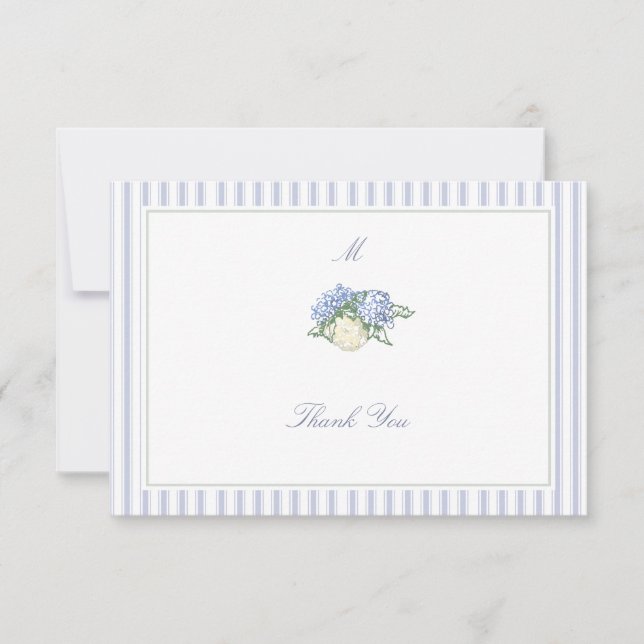 Hydrangea Formal Stripes Coastal Classic Wedding Thank You Card (Front)