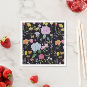 hydrangea garden  flowers collection  in black napkin