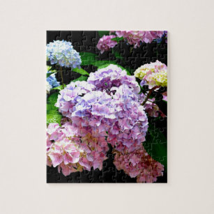 Hydrangea garden, pink, blue, purple floral jigsaw puzzle