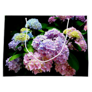 Hydrangea garden, pink, blue, purple floral large gift bag