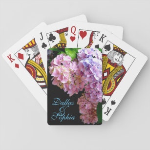 Hydrangea garden, pink, blue, purple floral playing cards