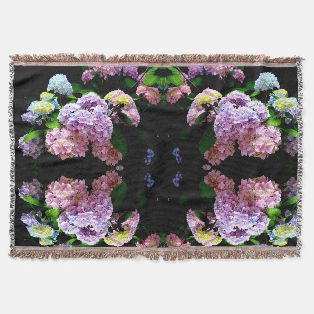 Hydrangea garden, pink, blue, purple floral throw blanket (Front)