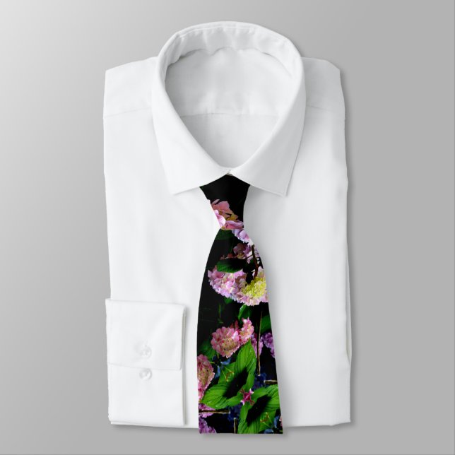 Hydrangea garden, pink, blue, purple floral tie (Tied)
