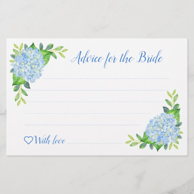 Hydrangea Geometric Bridal Shower Advice Cards (Front)