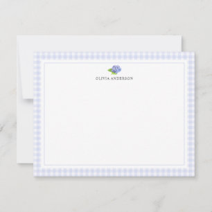 Hydrangea Gingham Border Personalised Stationery Card