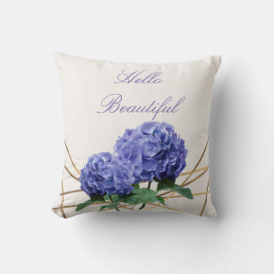 Hydrangea & Gold Elegant Floral Personalised Cushion