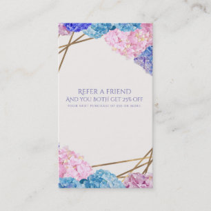 Hydrangea & Gold Elegant Floral Refer a Friend Referral Card