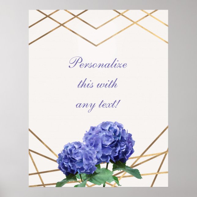 Hydrangea & Gold Elegant Floral Wedding Banner Poster (Front)