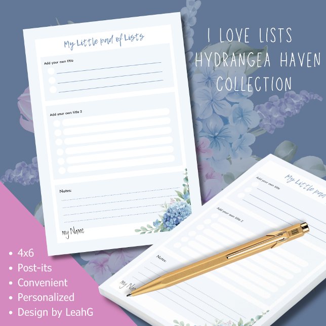 Hydrangea Haven 'My Little Pad of Lists' by LeahG Post-it Notes (I love lists - Hydrangea Blue)