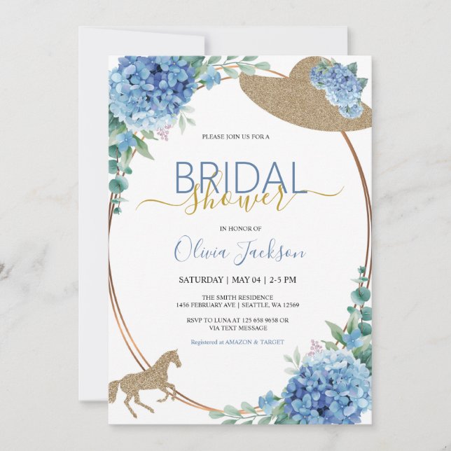 Hydrangea Horse Racing Bridal Shower invitation (Front)