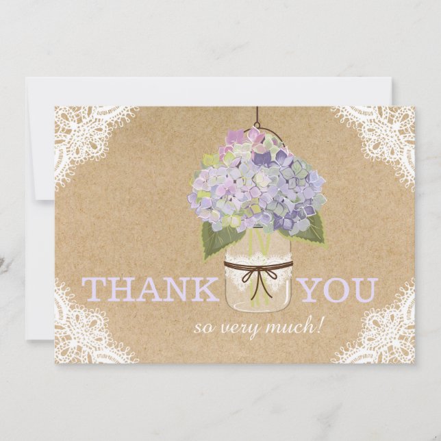 Hydrangea Lace Kraft Modern Rustic Thank You Card (Front)