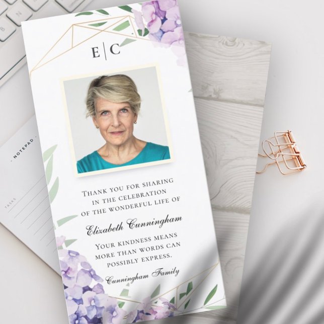 Hydrangea Lilac Floral Geometric Memorial Thank You Card (Creator Uploaded)