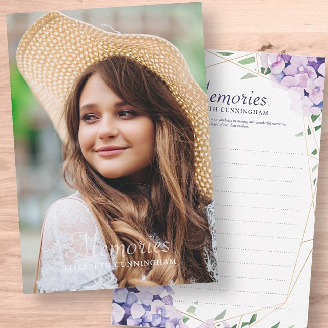 Hydrangea Lilac Floral Geometric Photo Memorial RSVP Card (Creator Uploaded)