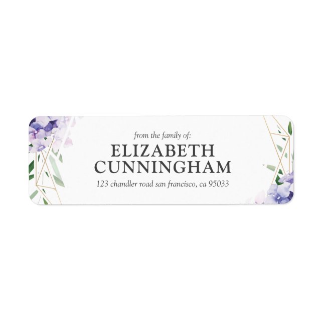 Hydrangea Lilac Floral Geometric Return Address (Front)