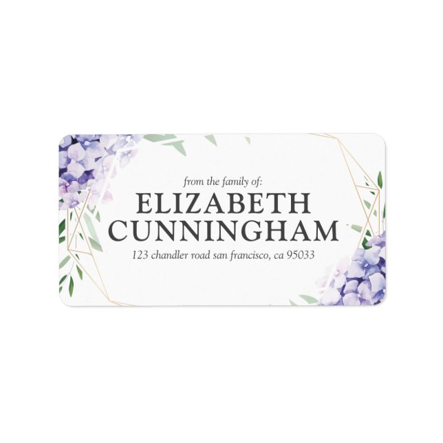 Hydrangea Lilac Floral Geometric Return Address Label (Front)