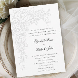 Hydrangea Luminous White Formal Classic Wedding Invitation