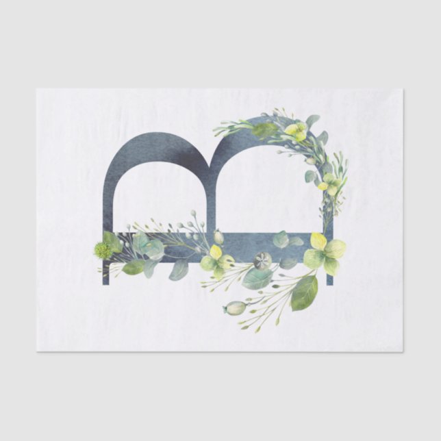 Hydrangea Lunar Floral Watercolor Alphabet B Tissue Paper (Front)