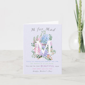 Hydrangea M for mother Mother's Day Card humour