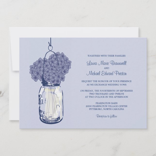 Hydrangea & Mason Jar Wedding Invitations (Front)