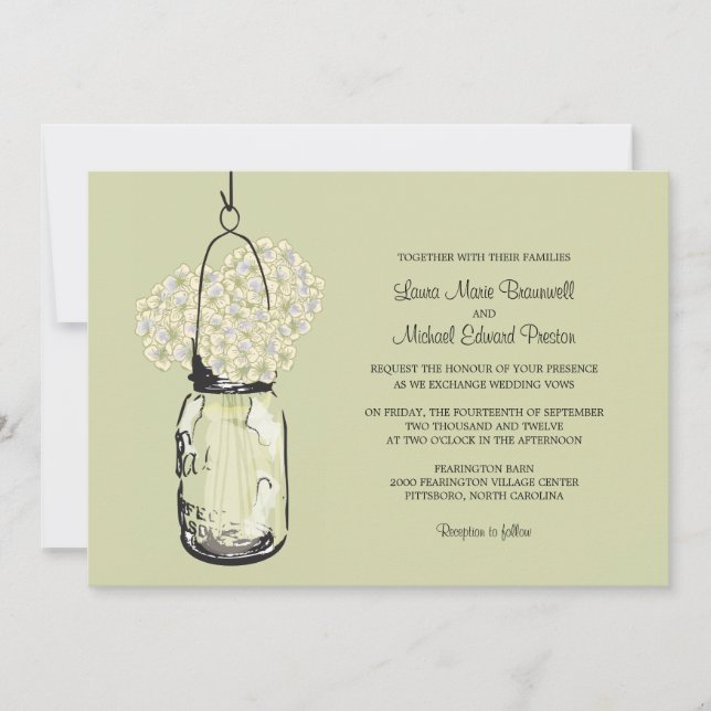 Hydrangea & Mason Jar Wedding Invitations (Front)