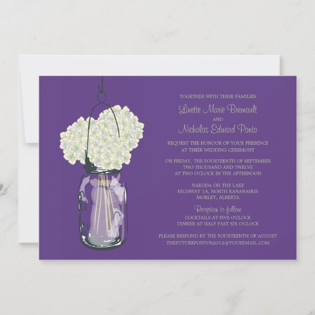 Hydrangea & Mason Jar Wedding Invitations (Front)
