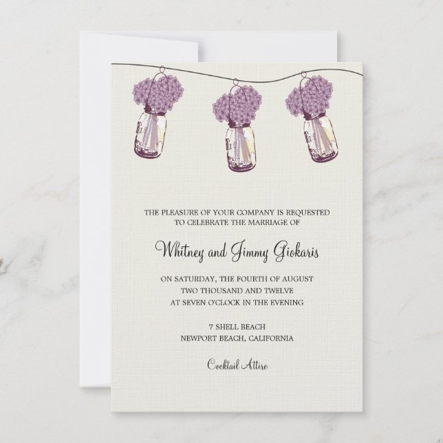 Hydrangea & Mason Jar Wedding Reception Invitation (Front)