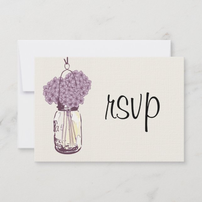 Hydrangea & Mason Jar Wedding RSVP Card (Front)