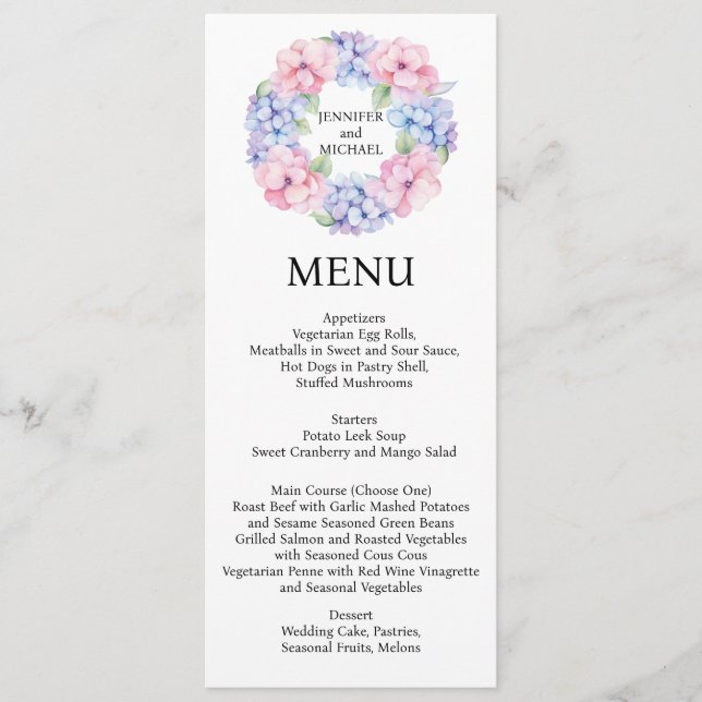 Hydrangea Menu Wedding Menu (Front)